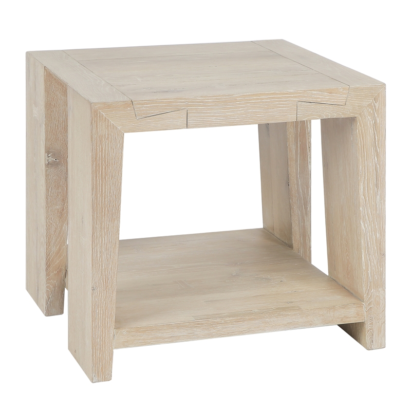 Kosas Home Troy Tan Cracked Oak Wood End Table - Rustic Charm