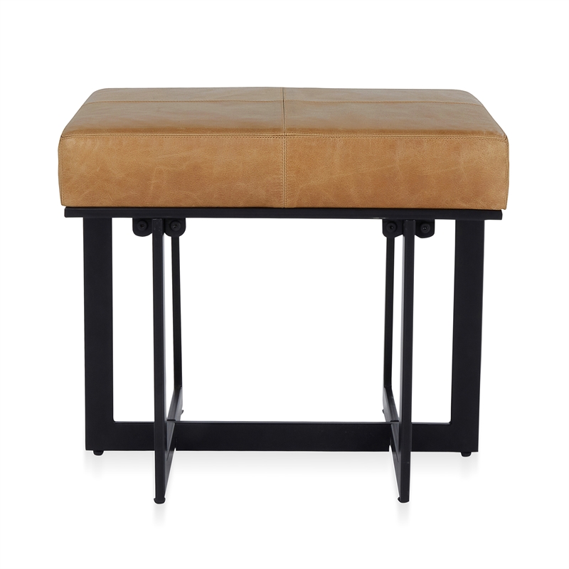 Kosas Home Calvin Premium Leather and Tube Iron Stool in Chestnut