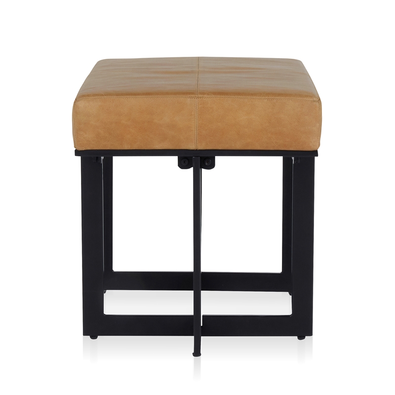 Kosas Home Calvin Premium Leather and Tube Iron Stool in Chestnut