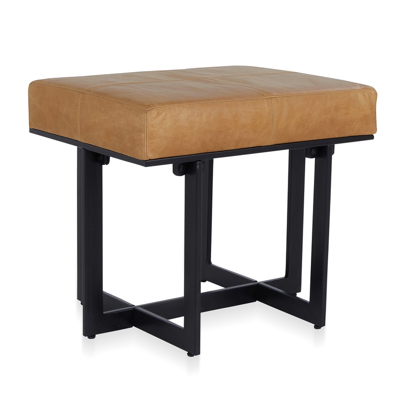 Kosas Home Calvin Premium Leather and Tube Iron Stool in Chestnut