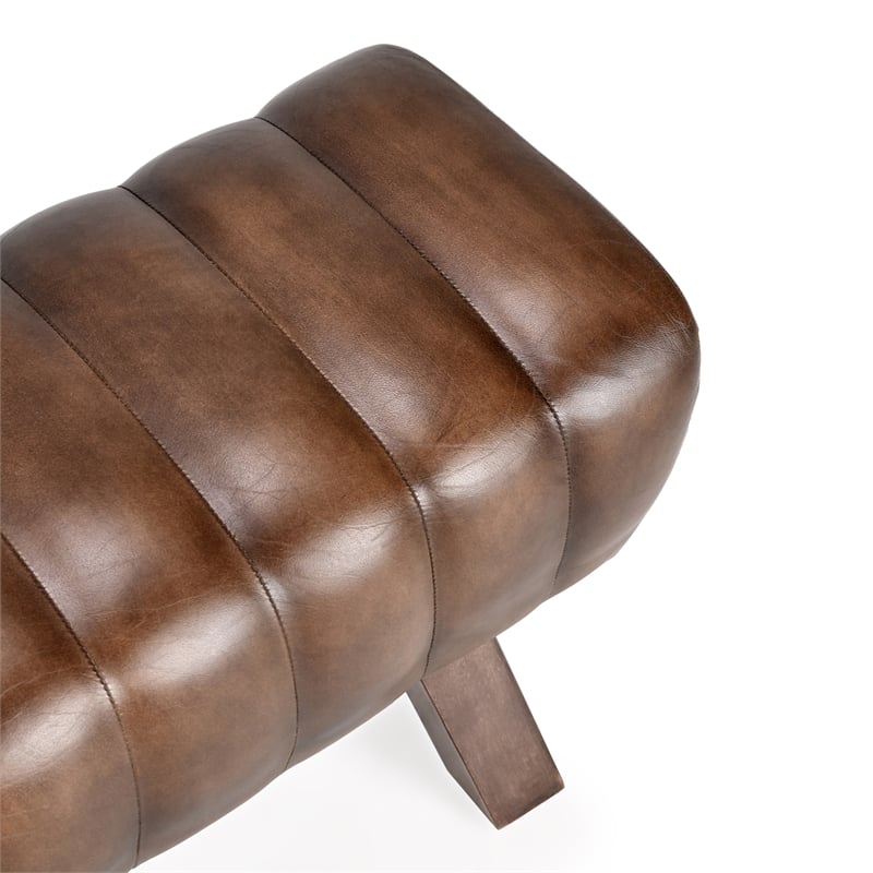 Kosas Home Florian Elegant 50-Inch Brown Leather Bench - Versatile Design