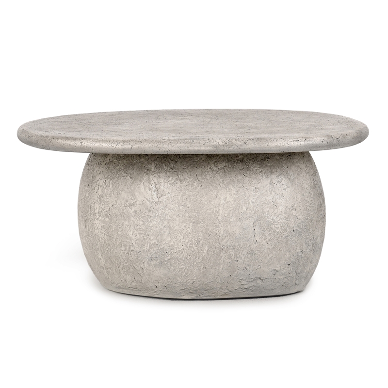 Kosas Home Britney 42-Inch Light Gray Concrete Stone Round Outdoor Coffee Table