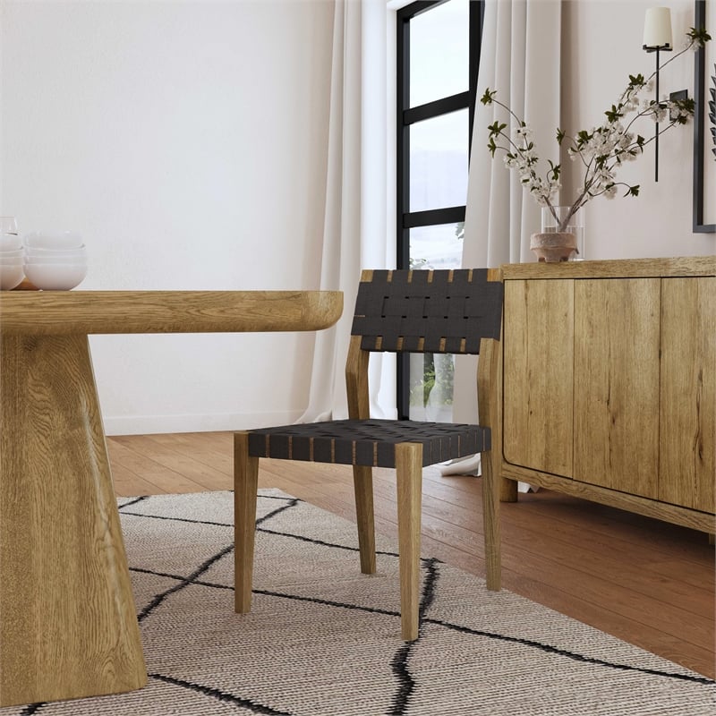 Kosas Home Orlando Set of 2 Oak Wood Dining Chairs with Black Webbing