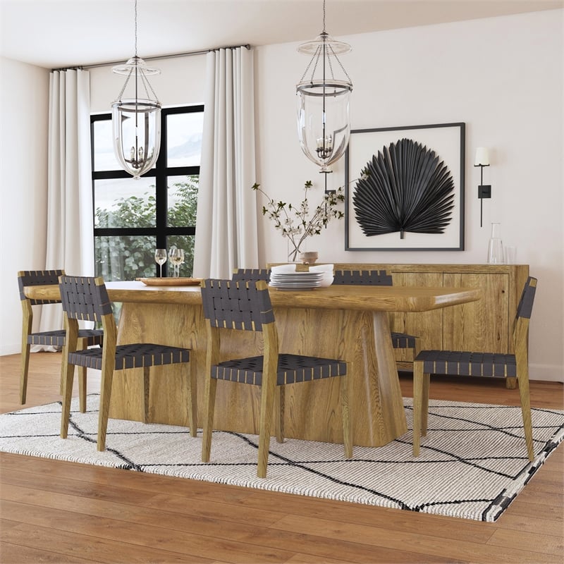 Kosas Home Orlando Set of 2 Oak Wood Dining Chairs with Black Webbing