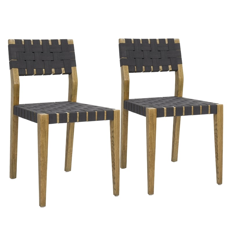 Kosas Home Orlando Set of 2 Oak Wood Dining Chairs with Black Webbing