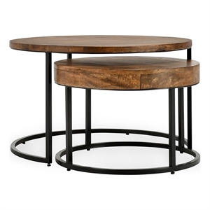 kosas home emma solid iron and oak wood nesting tables set of 2 in natural brown