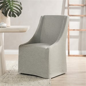 Classic Home Warwick Gray Fabric Upholstered Rolling Dining Chair Sloping Arms