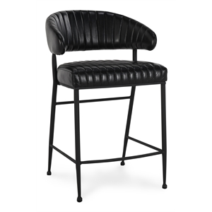 Classic Home Umbria 26&quot Top Grain Leather Counter Stool Jet Black Iron Frame