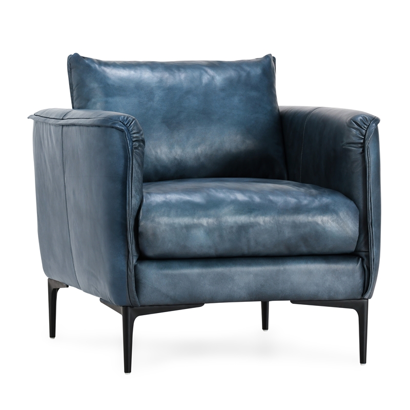 Classic Home Corinne Ocean Blue Leather Club Chair with Black Iron Accents