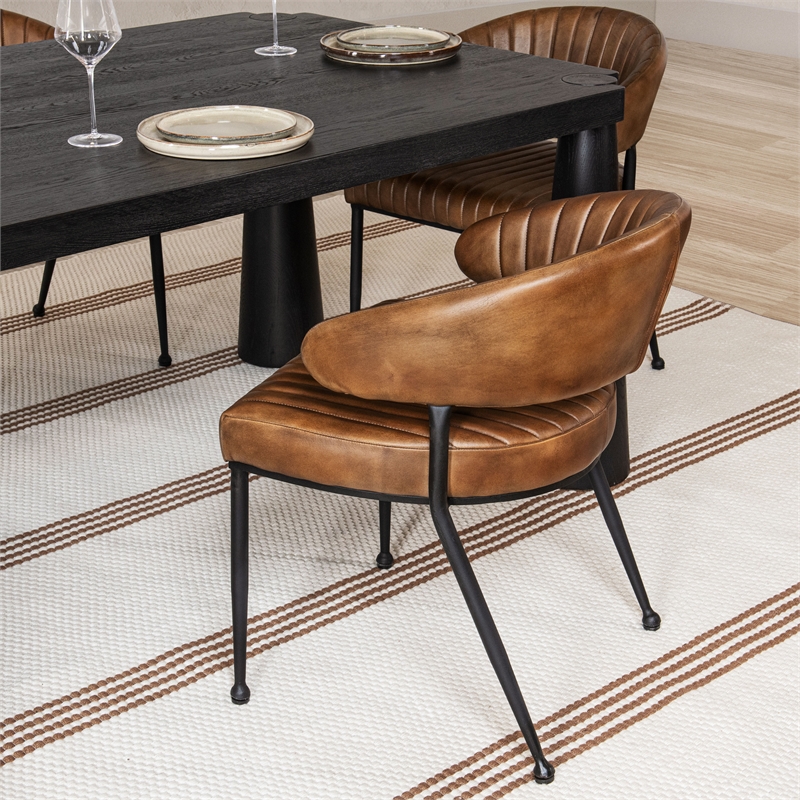 Classic Home Umbria Antique Brown Leather Dining Chair with Channel Tufting