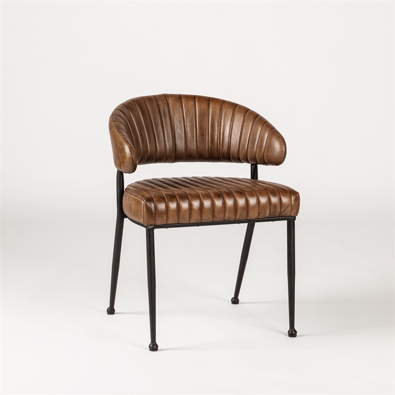 Classic Home Umbria Antique Brown Leather Dining Chair with Channel Tufting