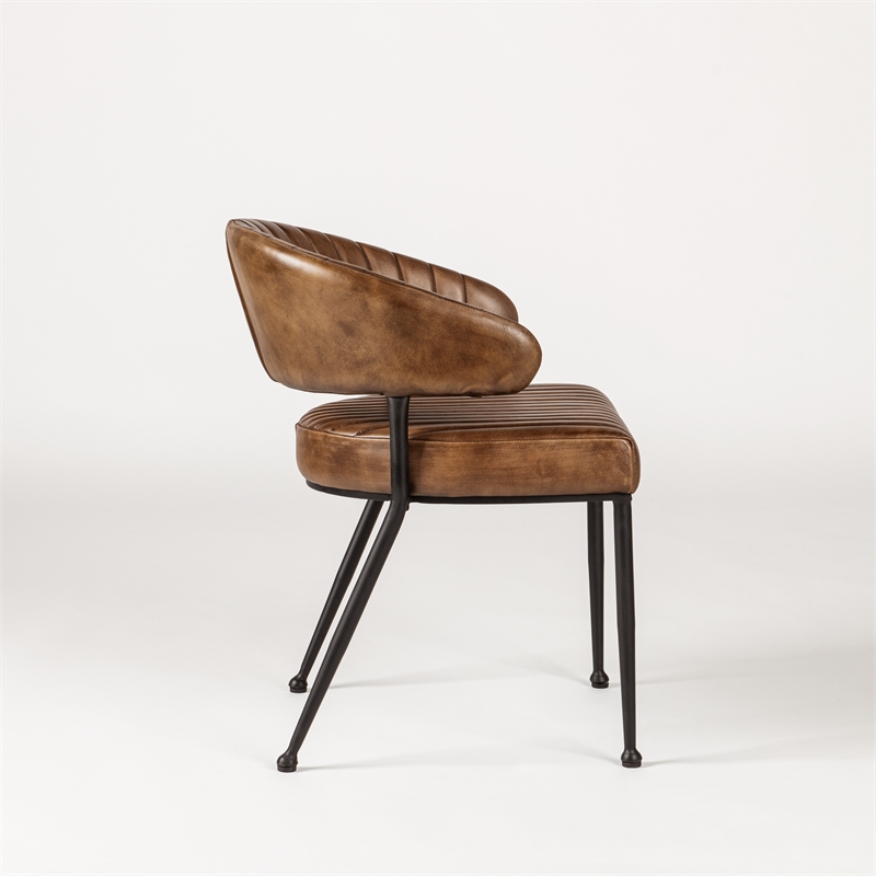 Classic Home Umbria Antique Brown Leather Dining Chair with Channel Tufting