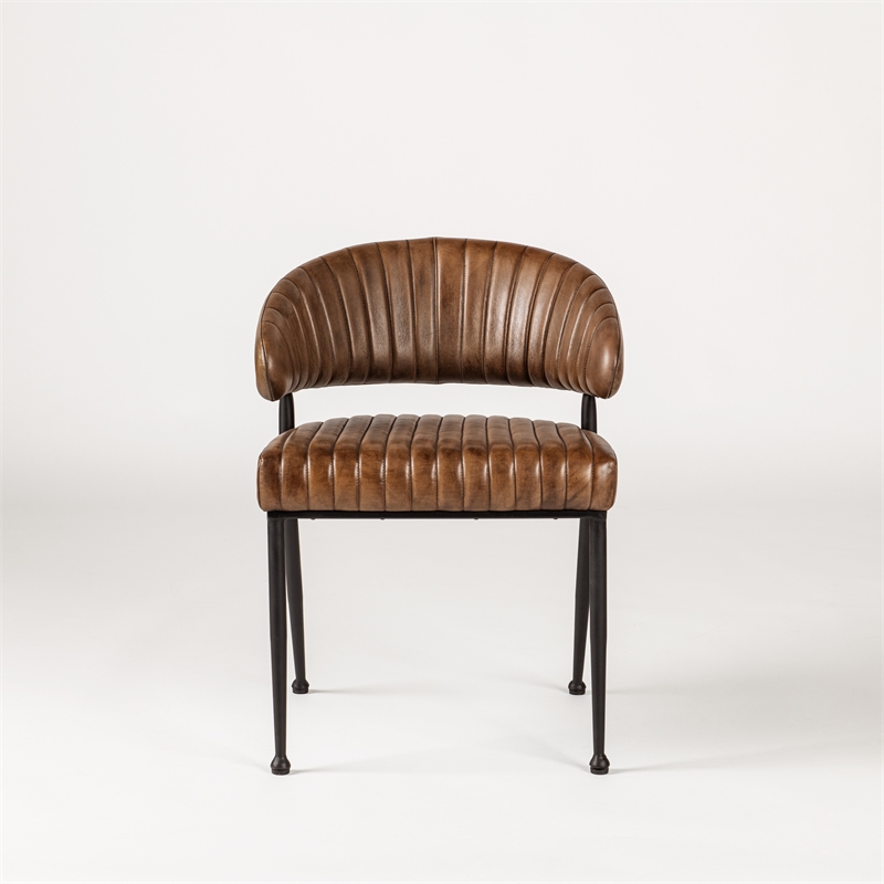 Classic Home Umbria Antique Brown Leather Dining Chair with Channel Tufting