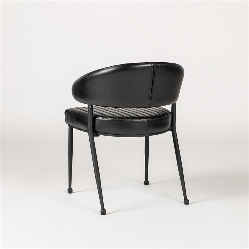 Classic Home Umbria Jet Black Leather Dining Chair with Channel Tufting