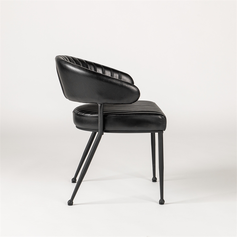 Classic Home Umbria Jet Black Leather Dining Chair with Channel Tufting