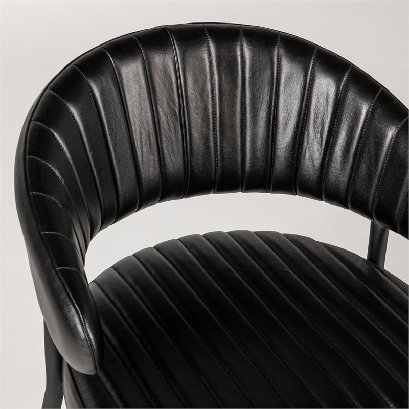 Classic Home Umbria Jet Black Leather Dining Chair with Channel Tufting