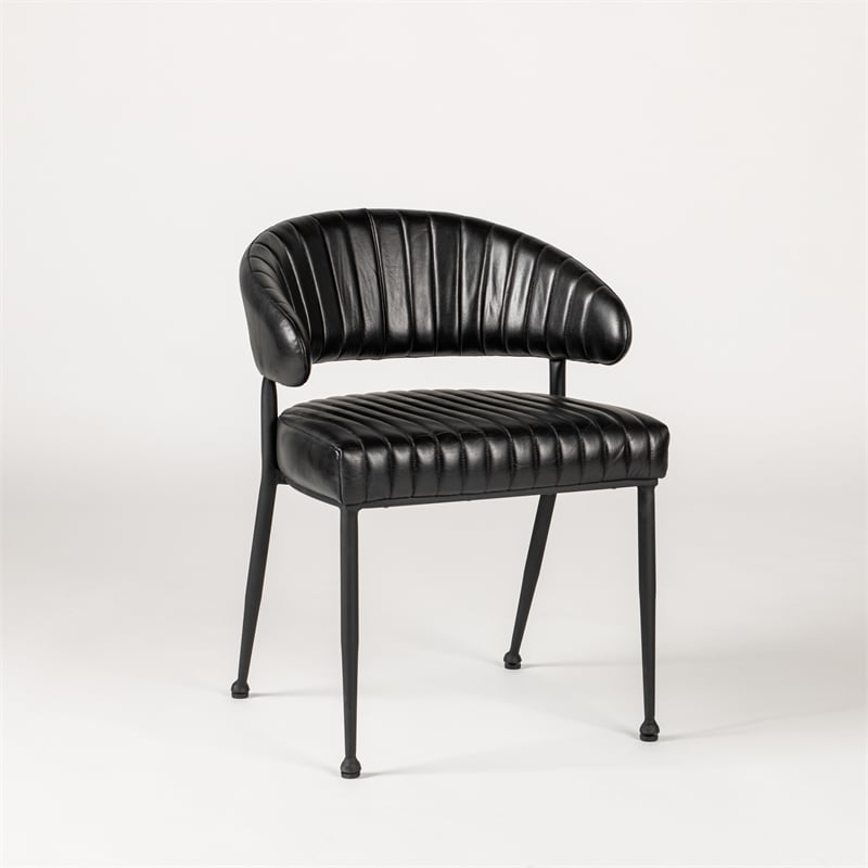 Classic Home Umbria Jet Black Leather Dining Chair with Channel Tufting