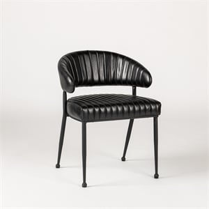Classic Home Umbria Jet Black Leather Dining Chair with Channel Tufting