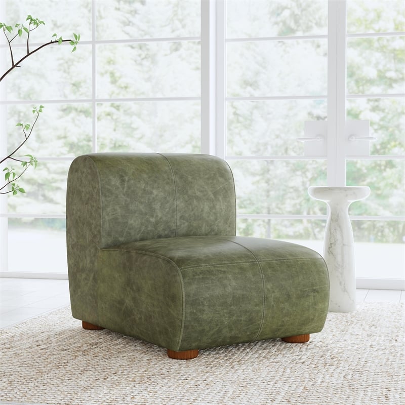 Classic Home Arcadia Olive Green Leather Accent Chair with Round Legs