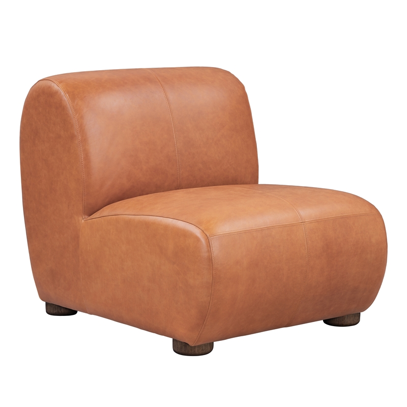 Classic Home Arcadia Autumn Brown Leather Accent Chair with Round Legs