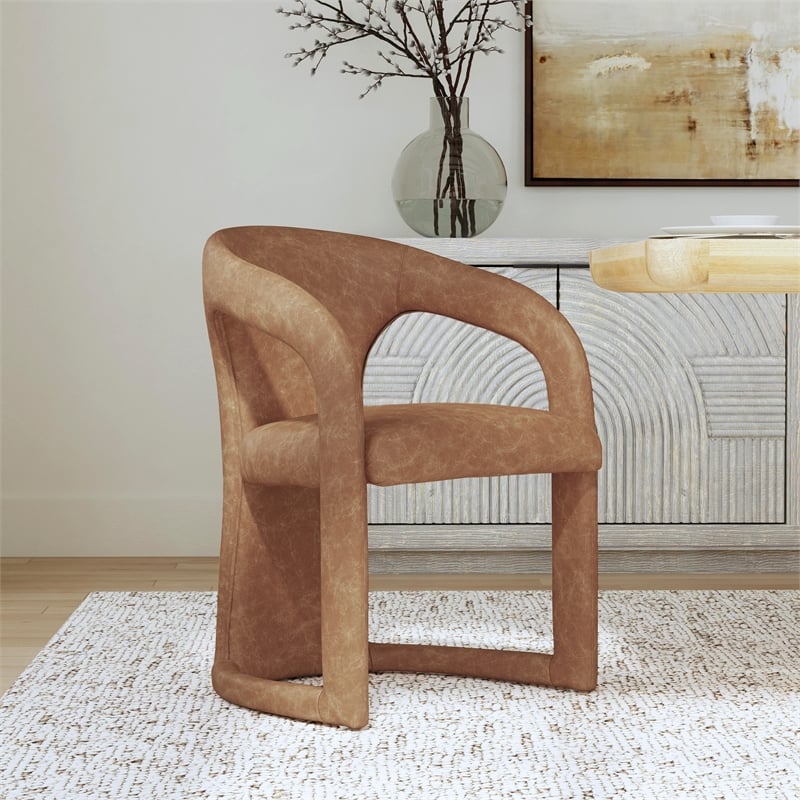 Classic Home Archie Tan Leather Upholstered Dining Chair with Solid Wood Frame
