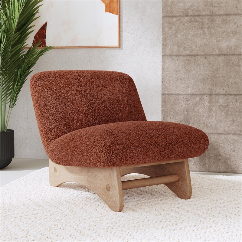 Classic Home Astra Accent Chair Rust Upholstery Fabric with Solid Oak Frame