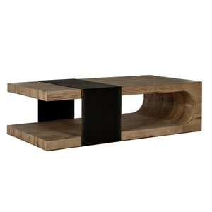 Classic Home Danica 62&quot Natural Oak Wood Coffee Table with Black Iron Accent