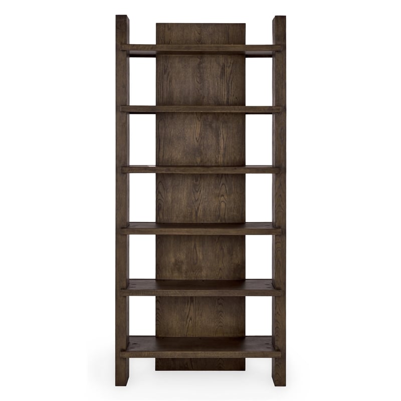 Classic Home Doku 6 Shelf Open Tall Bookcase Dark Brown Oak Wood