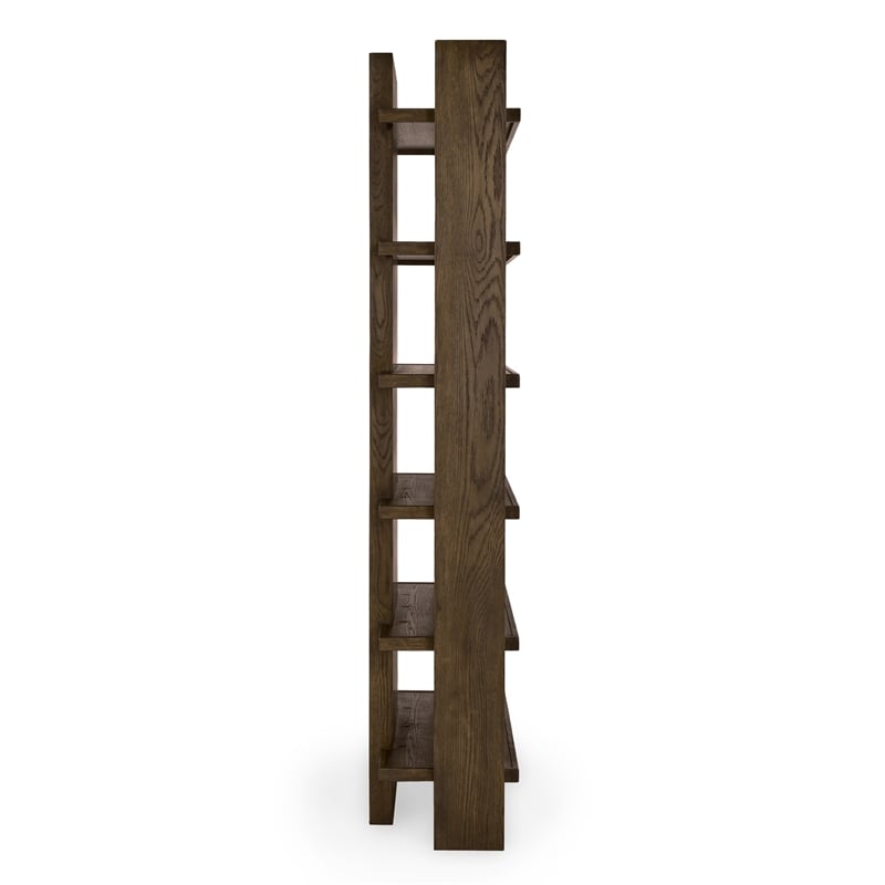 Classic Home Doku 6 Shelf Open Tall Bookcase Dark Brown Oak Wood