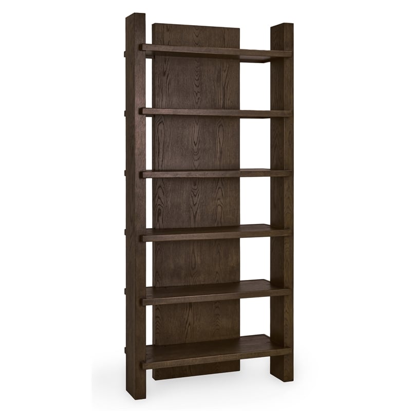 Classic Home Doku 6 Shelf Open Tall Bookcase Dark Brown Oak Wood