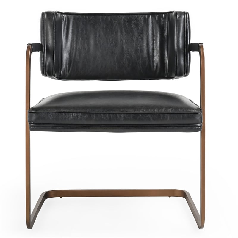 Classic Home Fonda Black Leather Cantilever Dining Chair with Welted Seam Detail