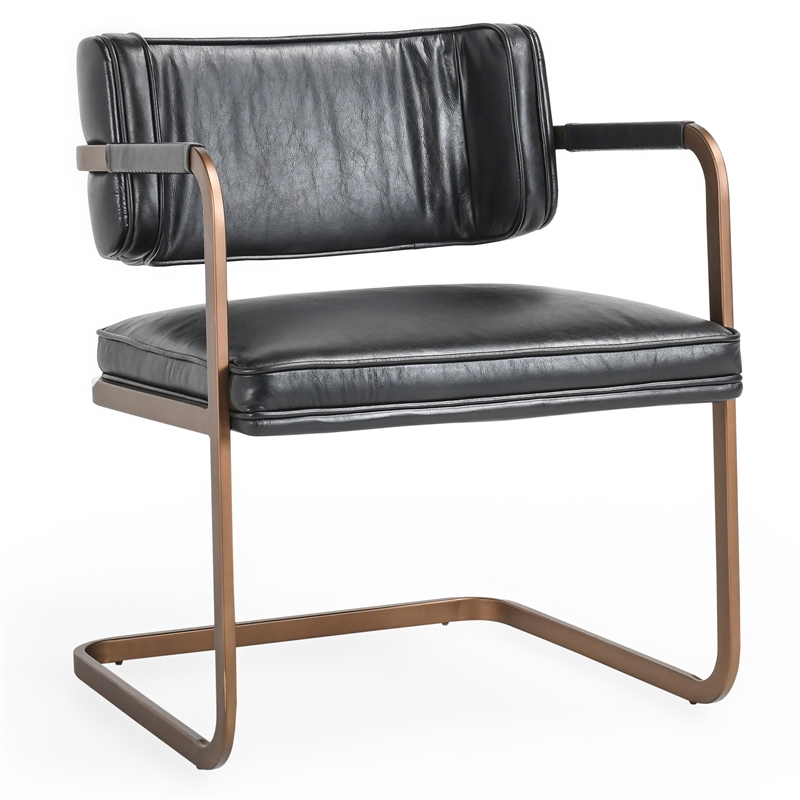 Classic Home Fonda Black Leather Cantilever Dining Chair with Welted Seam Detail