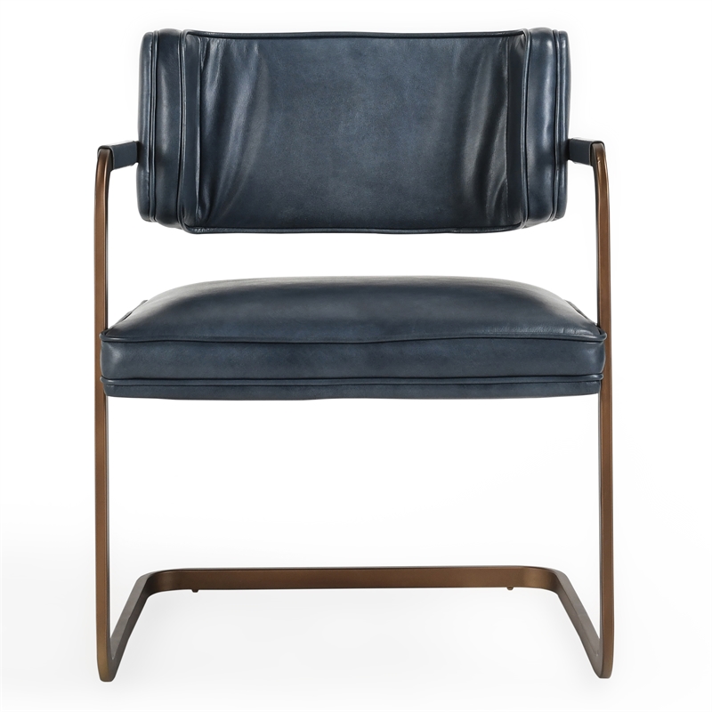 Classic Home Fonda Ocean Blue Leather Cantilever Dining Chair Welted Seam Detail
