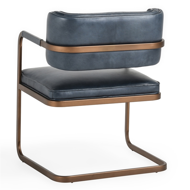Classic Home Fonda Ocean Blue Leather Cantilever Dining Chair Welted Seam Detail