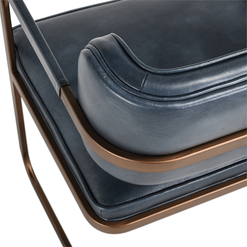 Classic Home Fonda Ocean Blue Leather Cantilever Dining Chair Welted Seam Detail