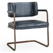 Classic Home Fonda Ocean Blue Leather Cantilever Dining Chair Welted Seam Detail