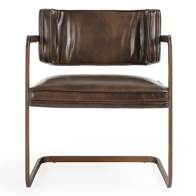 Classic Home Fonda Brown Leather Cantilever Dining Chair with Welted Seam Detail