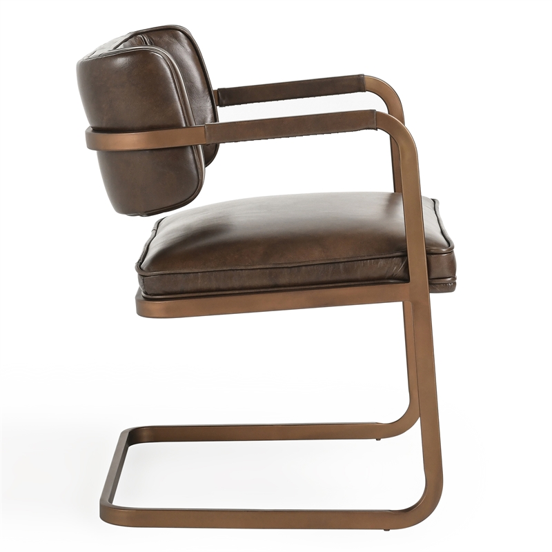 Classic Home Fonda Brown Leather Cantilever Dining Chair with Welted Seam Detail