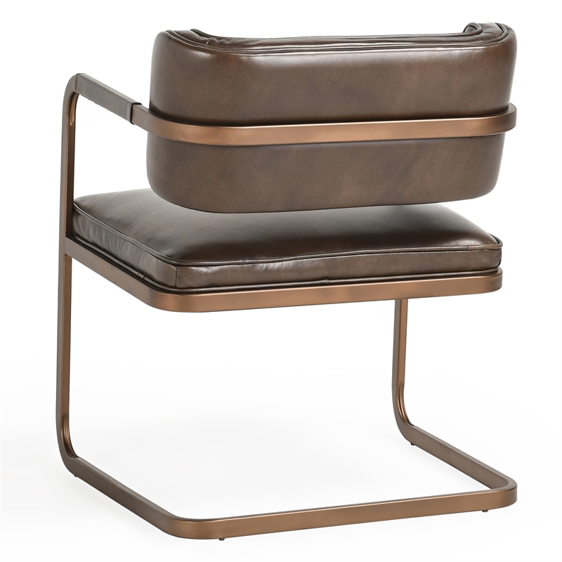 Classic Home Fonda Brown Leather Cantilever Dining Chair with Welted Seam Detail