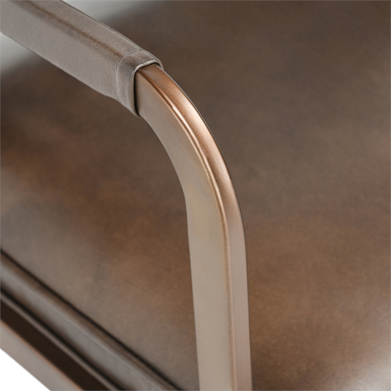 Classic Home Fonda Brown Leather Cantilever Dining Chair with Welted Seam Detail