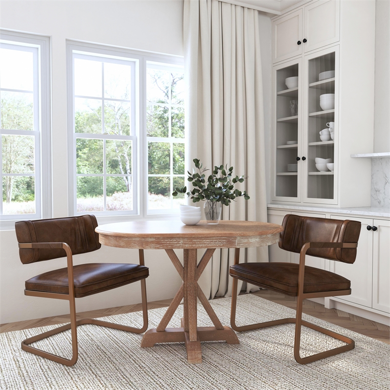 Classic Home Fonda Brown Leather Cantilever Dining Chair with Welted Seam Detail