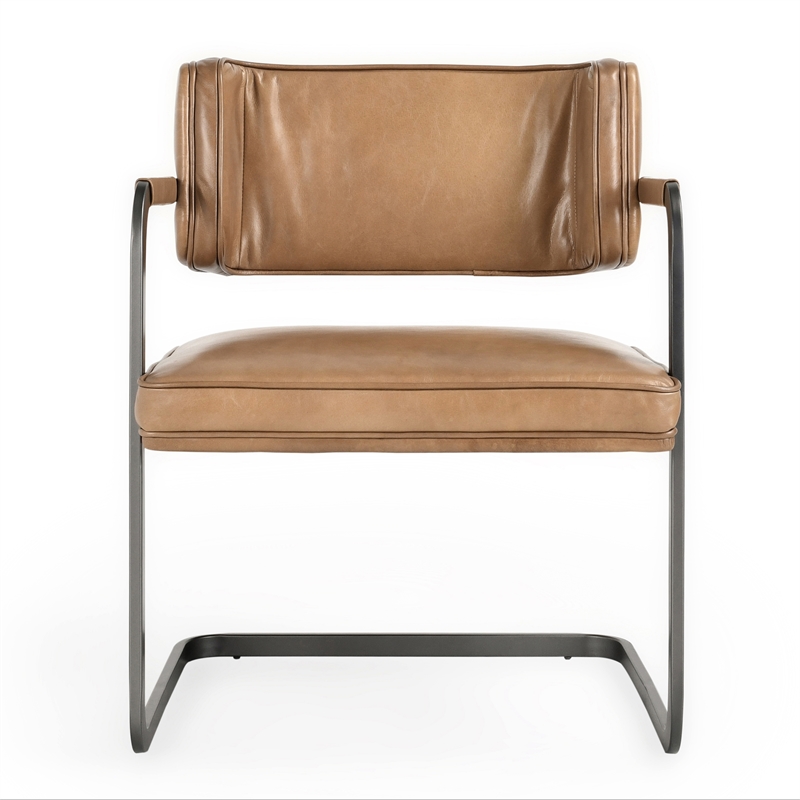 Classic Home Fonda Tan Leather Cantilever Dining Chair with Welted Seam Detail
