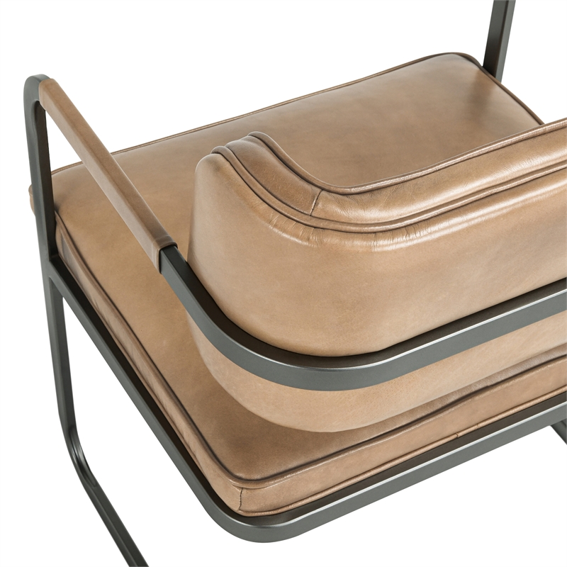 Classic Home Fonda Tan Leather Cantilever Dining Chair with Welted Seam Detail