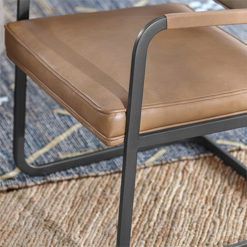 Classic Home Fonda Tan Leather Cantilever Dining Chair with Welted Seam Detail