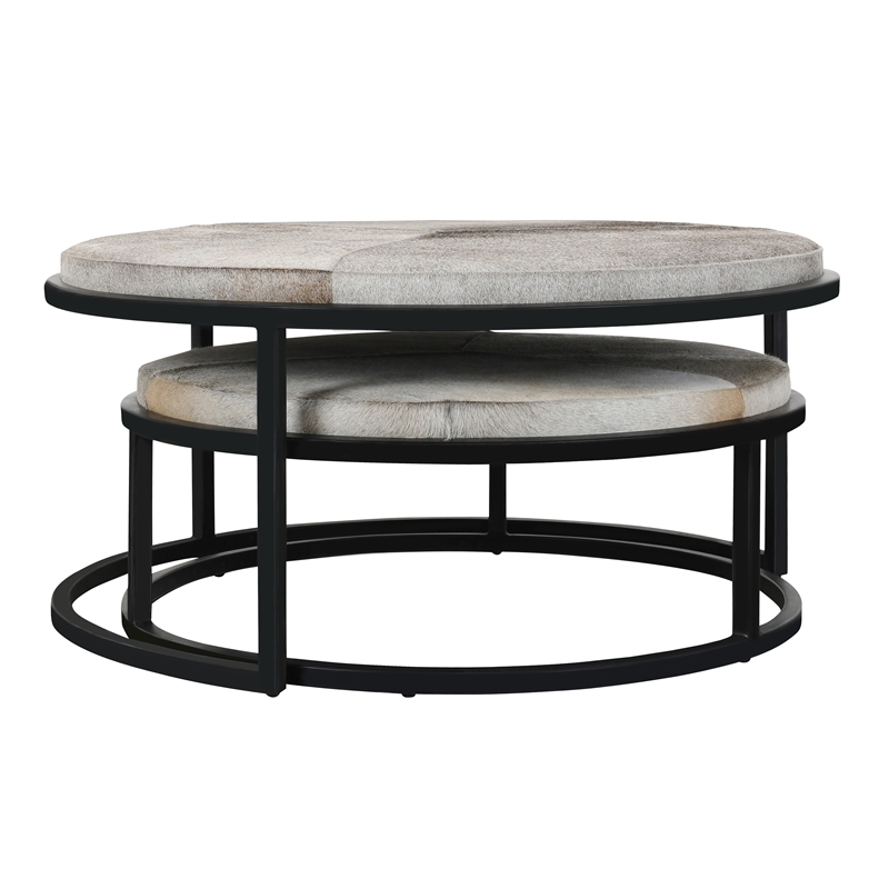 Classic Home Hayword Cow Leather Set of 2 Nesting Coffee Tables in Sparrow Gray
