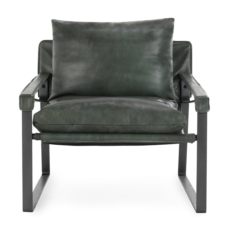Classic Home Morgan Forest Green Leather Accent Chair with Iron Frame