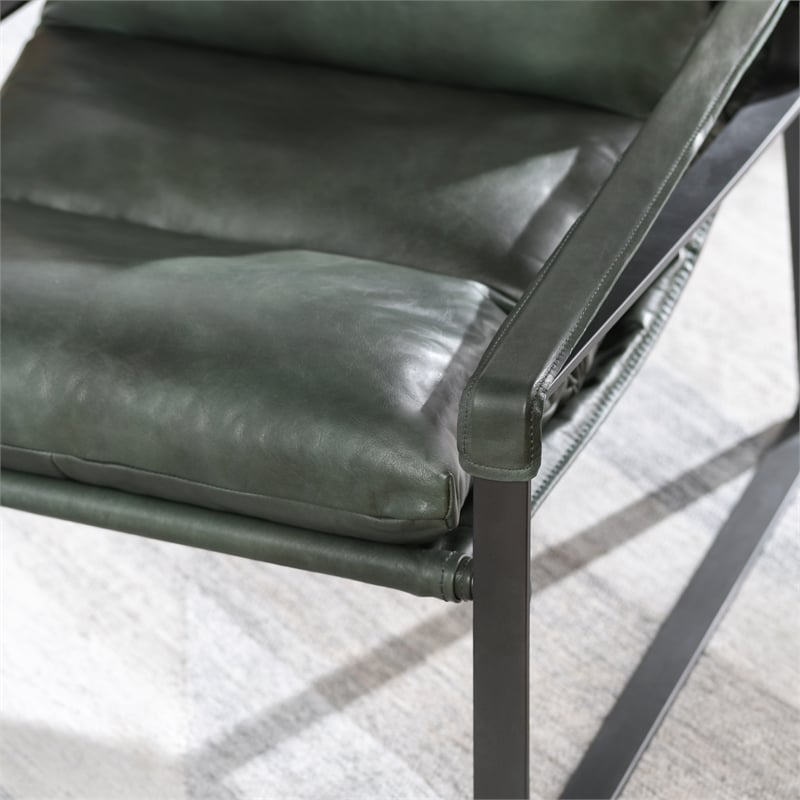 Classic Home Morgan Forest Green Leather Accent Chair with Iron Frame