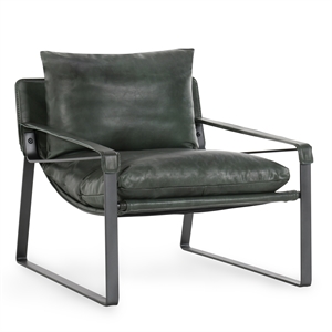 Classic Home Morgan Forest Green Leather Accent Chair with Iron Frame