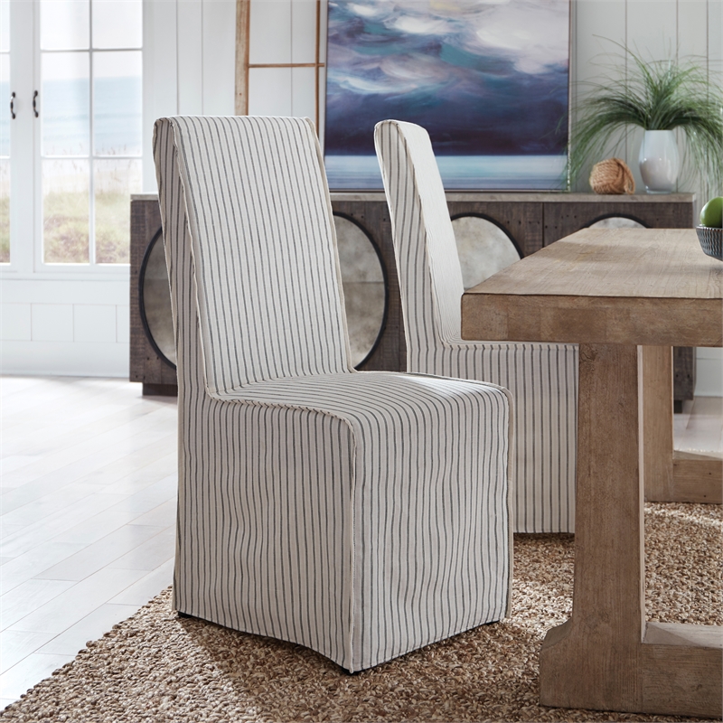 Classic Home Arianna Fabric Upholstered Dining Chair Cream Striped Set of 2