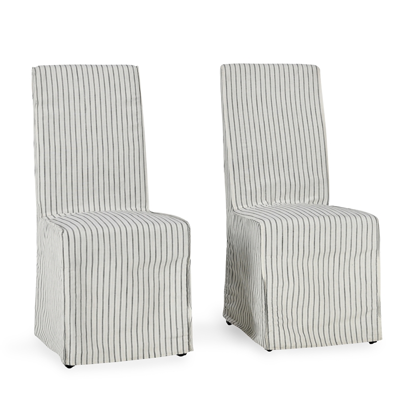 Classic Home Arianna Fabric Upholstered Dining Chair Cream Striped Set of 2